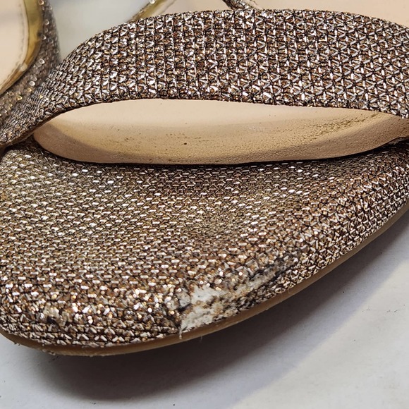 Jessica Simpson Gold Glitter Stiletto Ankle Strap Heels Size 10 M Open Toe - Picture 5 of 10
